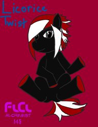 Size: 786x1017 | Tagged: safe, artist:flclalchemist145, oc, oc only, oc:licorice twist, digital art, female, licorice twist, sitting, solo