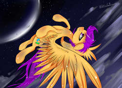 Size: 4023x2893 | Tagged: safe, artist:scootaloocuteness, scootaloo, g4, female, flying, moon, older, scootaloo can fly, solo, sparkles
