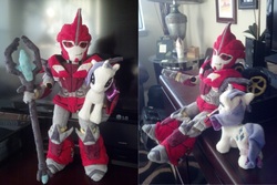 Size: 2561x1707 | Tagged: safe, artist:laserbot, rarity, g4, irl, knock out, photo, plushie, transformers, transformers prime