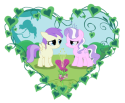 Size: 985x812 | Tagged: safe, artist:pearlie-pie, alula, diamond tiara, pluto, earth pony, pegasus, pony, g4, female, filly, foal, lesbian, shipping, simple background, transparent background