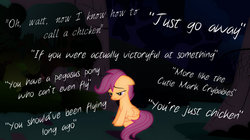 Size: 1024x572 | Tagged: safe, artist:derp1a, scootaloo, flight to the finish, g4, season 4, disembodied thoughts, female, sad, scootabuse, scootalone, solo