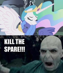 Size: 600x699 | Tagged: safe, edit, edited screencap, screencap, princess celestia, princess luna, human, friendship is magic, g4, crying, harry potter (series), image macro, meme, neck nuzzle, nuzzling, s1 luna, sisters, voldemort