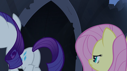 Size: 1920x1080 | Tagged: safe, screencap, fluttershy, rarity, pony, castle mane-ia, g4, butt, eyes on the prize, female, looking at butt, mare, out of context, plot