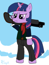 Size: 2000x2626 | Tagged: artist needed, safe, twilight sparkle, g4, booker dewitt, female, gun, solo