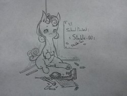 Size: 1280x960 | Tagged: safe, artist:wimcrustum, sweetie belle, fallout equestria, g4, female, monochrome, solo