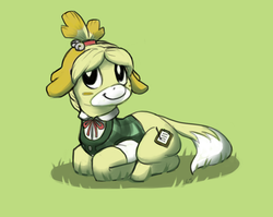 Size: 1131x900 | Tagged: artist needed, source needed, safe, pony, animal crossing, clothes, isabelle, nintendo, ponified, solo