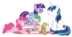 Size: 1280x660 | Tagged: safe, artist:dm29, pinkie pie, shining armor, spike, twilight sparkle, alicorn, changeling, pony, g4, princess twilight sparkle (episode), chest of harmony, cider, dice, female, future twilight, mare, ogres and oubliettes, rpg, simple background, tabletop game, transparent background, twilight scepter, twilight sparkle (alicorn)
