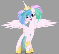 Size: 4130x3782 | Tagged: dead source, source needed, safe, artist:artknorke, princess celestia, alicorn, pony, g4, alternate hairstyle, cute, cutelestia, female, looking at you, messy mane, open mouth, pigtails, solo
