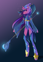 Size: 1024x1475 | Tagged: safe, artist:pon-ee, twilight sparkle, pony, semi-anthro, g4, bipedal, clothes, female, hat, mage, solo, staff