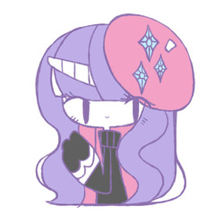 Size: 1000x1000 | Tagged: safe, artist:wasu, rarity, semi-anthro, g4, my little pony: friendship is magic, sweet and elite, beatnik rarity, beret, chibi, clothes, female, hat, pixiv, solo