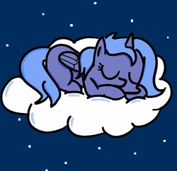 Size: 646x625 | Tagged: safe, artist:ilv, princess luna, g4, cloud, female, filly, night, sleeping, solo, woona