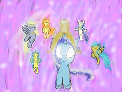 Size: 900x675 | Tagged: safe, artist:kawaiijoltic, bon bon, carrot top, derpy hooves, golden harvest, lemon hearts, minuette, sunshower raindrops, sweetie drops, pegasus, pony, g4, female, glowing eyes, mare