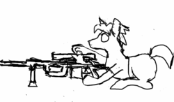 Size: 1280x750 | Tagged: safe, artist:that0nef00l, oc, oc only, pony, unicorn, gun, hooves, horn, male, monochrome, optical sight, rifle, sniper, sniper rifle, solo, stallion, weapon, wip