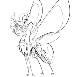 Size: 960x960 | Tagged: safe, artist:whydomenhavenipples, oc, oc only, mothpony, original species, lineart, monochrome, moth pony general, sketch, solo