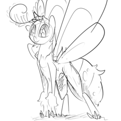 Size: 960x960 | Tagged: safe, artist:whydomenhavenipples, oc, oc only, mothpony, original species, monochrome, moth pony general, simple background, solo, white background