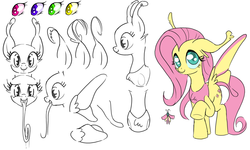 Size: 2000x1198 | Tagged: safe, artist:stoic5, fluttershy, mothpony, original species, pony, g4, female, fluttermoth, mare, reference sheet, sketch dump, smiling, solo, species swap