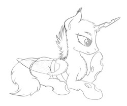 Size: 1800x1500 | Tagged: safe, artist:stein-more, oc, oc only, changeling, mothpony, original species, monochrome, solo