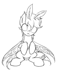 Size: 1800x2234 | Tagged: safe, artist:xn-d, oc, oc only, mothpony, original species, lineart, monochrome, moth pony general, simple background, solo, white background, wip