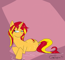 Size: 2320x2144 | Tagged: safe, artist:gtapia91, sunset shimmer, pony, unicorn, g4, female, not fiery shimmer, solo, water, wet, wet mane