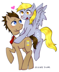 Size: 531x647 | Tagged: safe, artist:divided-s, derpy hooves, doctor whooves, time turner, pegasus, pony, g4, female, male, mare, pixiv, ship:doctorderpy, shipping, stallion, straight