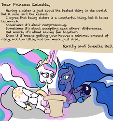 Size: 900x962 | Tagged: safe, artist:invderlava, princess celestia, princess luna, g4, sisterhooves social, dear princess celestia, feels, letter, royal sisters, scroll, sisters