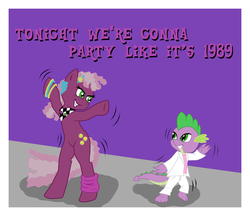 Size: 2900x2500 | Tagged: safe, artist:kitsune-the-fox, cheerilee, spike, g4, 80s, 80s cheerilee, dancing