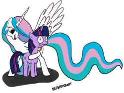 Size: 1286x969 | Tagged: safe, artist:beaverblast, princess celestia, twilight sparkle, alicorn, pony, unicorn, princess molestia, g4, duo, duo female, female, horn, mare, simple background, transparent background