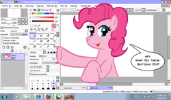 Size: 1024x600 | Tagged: safe, artist:kitsune-the-fox, pinkie pie, g4, female, fourth wall, microsoft windows, paint tool sai, solo, spanish, windows 7