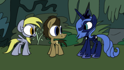 Size: 3780x2126 | Tagged: safe, artist:joeywaggoner, derpy hooves, doctor whooves, princess luna, time turner, alicorn, earth pony, pegasus, pony, doctor whooves and assistant, g4, female, male, mare, stallion