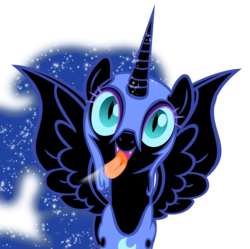 Size: 1872x1865 | Tagged: safe, artist:umbra-neko, nightmare moon, alicorn, pony, g4, cute, fangs, female, fourth wall, licking, licking ponies, mare, moonabetes, nicemare moon, open mouth, open smile, screen, simple background, smiling, solo, tongue out, transparent background, vector