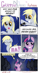 Size: 3309x6311 | Tagged: safe, artist:redapropos, derpy hooves, twilight sparkle, alicorn, pony, g4, blushing, comic, female, mare, stand-up comedy, twilight sparkle (alicorn)