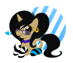 Size: 1170x1000 | Tagged: safe, artist:chibi--shiro, oc, oc only, clothes, earring, glasses, socks, solo, striped socks