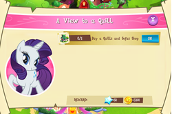 Size: 965x640 | Tagged: safe, gameloft, rarity, g4, a view to a kill, quills and sofas, reference, task