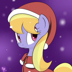 Size: 3000x3000 | Tagged: safe, artist:malwinters, cloud kicker, pony, g4, clothes, female, hat, portrait, santa hat, snow, snowfall, solo, winter