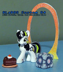 Size: 280x320 | Tagged: safe, twilight sparkle, pony, robot, robot pony, unicorn, g4, black forest cake, cake, companion cube, customized toy, female, glados, irl, pc game, photo, ponified, portal, portal (valve), recolor, toy