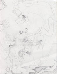 Size: 786x1017 | Tagged: safe, artist:fleetway-sonic, discord, zorua, g4, creeper, crossover, fleetway super sonic, kururu, male, minecraft, pokémon, sonic the comic, sonic the hedgehog, sonic the hedgehog (series), super sonic, traditional art