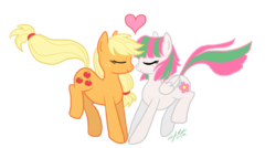 Size: 726x388 | Tagged: safe, artist:angelicmodivation, applejack, blossomforth, earth pony, pegasus, pony, g4, blossomjack, female, lesbian, mare, shipping, simple background, transparent background