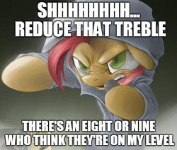 Size: 478x405 | Tagged: safe, babs seed, earth pony, pony, g4, 20% cooler, babs the rapper, exploitable meme, female, filly, image macro, impact font, ken ashcorp, meme, solo, song reference