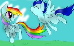 Size: 841x528 | Tagged: safe, artist:evangelinechachamaru, rainbow dash, soarin', g4, female, male, ship:soarindash, shipping, straight