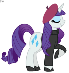 Size: 661x693 | Tagged: safe, artist:faith-wolff, rarity, g4, beatnik rarity, beret, clothes, female, hat, solo