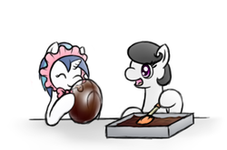 Size: 478x317 | Tagged: safe, artist:ryxingeir, dj pon-3, vinyl scratch, oc, oc:octavia's mother, g4, adult foal, baking, bobthedalek, bonnet, spatula