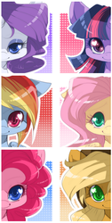 Size: 510x1015 | Tagged: safe, artist:loyaldis, applejack, fluttershy, pinkie pie, rainbow dash, rarity, twilight sparkle, g4, close-up, heart eyes, mane six, wingding eyes