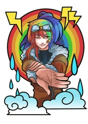 Size: 800x1131 | Tagged: safe, artist:gomigomipomi, rainbow dash, human, g4, bandaid, bomber jacket, female, goggles, humanized, light skin, solo