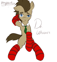 Size: 1000x1080 | Tagged: safe, artist:imspainter, doctor whooves, time turner, earth pony, pony, g4, clothes, looking at you, male, necktie, simple background, socks, solo, stallion, striped socks, unsure, white background