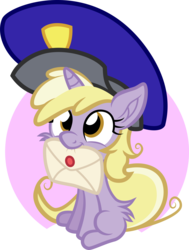 Size: 6000x7918 | Tagged: safe, artist:agamnentzar, dinky hooves, pony, g4, absurd resolution, cute, daaaaaaaaaaaw, dinkabetes, female, fluffy, hat, hnnng, letter, mail, mouth hold, simple background, solo, transparent background, vector