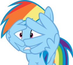 Size: 4000x3580 | Tagged: safe, artist:gturbo5, rainbow dash, pony, castle mane-ia, g4, covering, cute, dashabetes, female, frown, gritted teeth, scared, simple background, solo, spread wings, transparent background, vector, wide eyes, wing hands