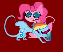 Size: 600x500 | Tagged: safe, artist:worldofcaitlyn, pinkie pie, rainbow dash, cat, g4, crossover, duo, kid vs kat, pinkie cat, rainbow cat, simple background, species swap