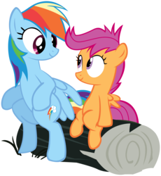 Size: 5071x5513 | Tagged: safe, artist:internetianer, rainbow dash, scootaloo, pony, g4, sleepless in ponyville, absurd resolution, duo, log, simple background, sitting, transparent background, vector