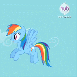 Size: 456x456 | Tagged: safe, screencap, rainbow dash, daring don't, g4, season 4, animated, circle, cute, dashabetes, excited, fangirl, female, flapping, flying, happy, hub logo, hubble, loop, solo, the hub