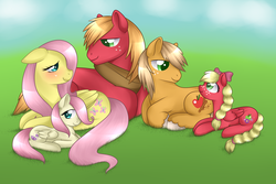 Size: 1024x683 | Tagged: safe, artist:kitsunewolf95, big macintosh, fluttershy, oc, earth pony, pony, g4, male, offspring, parent:big macintosh, parent:fluttershy, parents:fluttermac, ship:fluttermac, shipping, stallion, straight